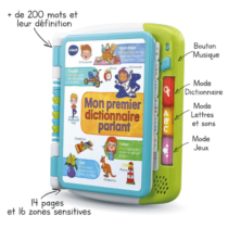 Vtech Livre Interactif Mon Premier Dictionnaire Parlant - Jouet éducatif bilingue pour enfants avec écran tactile et illustrations colorées en français et anglais pour apprendre de nouveaux mots de manière interactive.