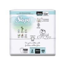 Pack de 68 Couches Sleepy Bio Natural Jumbo Taille 2, hypoallergéniques et respectueuses de l'environnement, pour bébés de 3-6 kg, avec absorption supérieure et indicateur d'humidité, disponibles sur bebemaman.ma