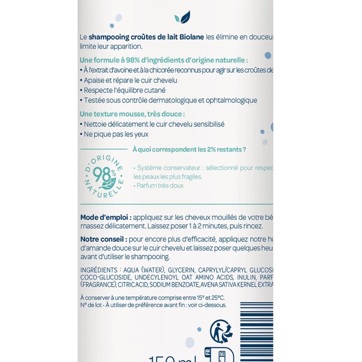 Biolane Shampooing croûtes de lait Multicolore 150 ml – 2 – bebemaman.ma